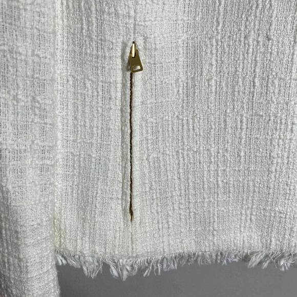 J.Crew Tweed Motorcycle Jacket with Fringe Women's 12 White Gold Career Preppy - Picture 9 of 16